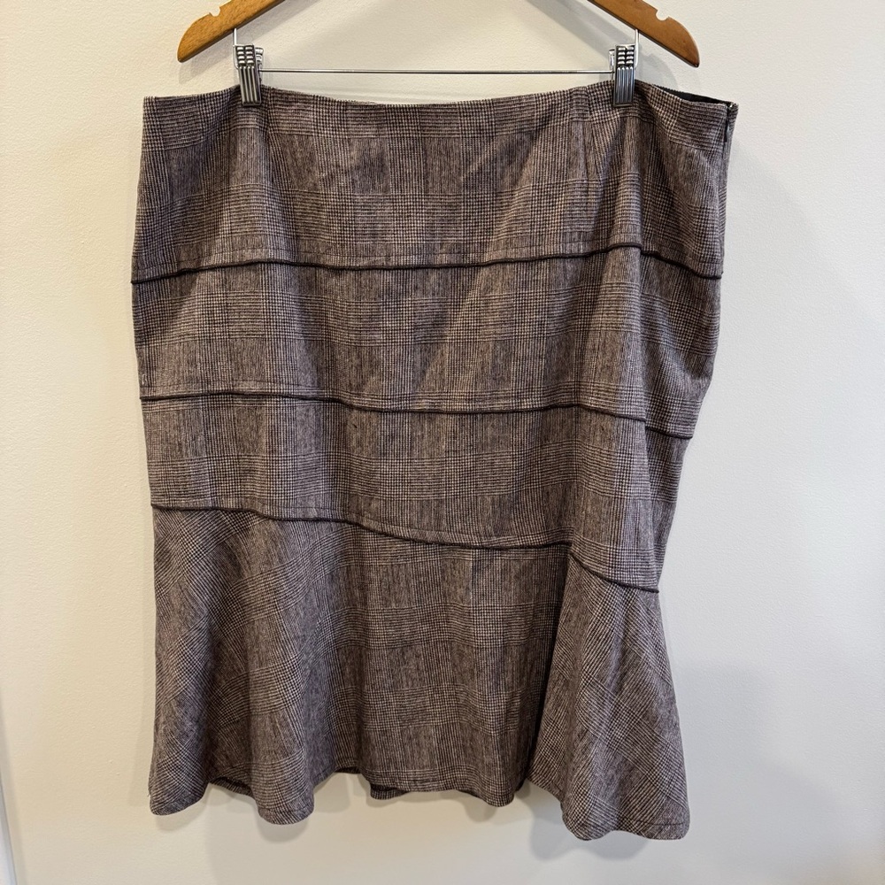 Brown Tiered Midi A-Line Skirt for Work
